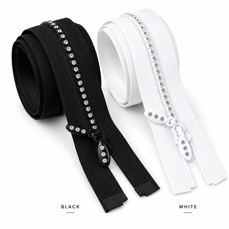 Sewing Front Zipper - 1/2Pcs 50/60/70cm 5# Resin Rhinestone Open-End