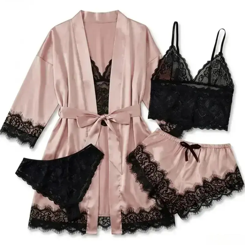 Sewing Cloth - Women's 4-Piece Satin Pajama Sets -