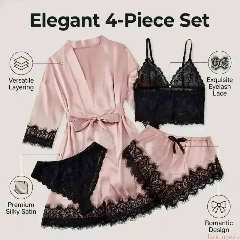 Women's 4-Piece Satin Pajama S - Sewing Cloth 评论和价格