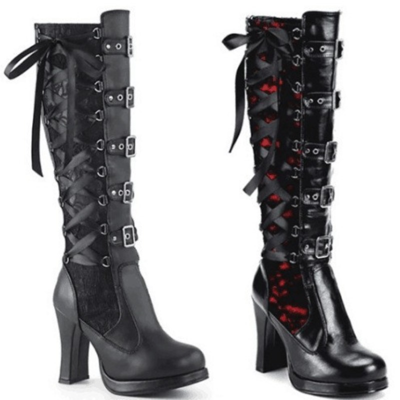 Punk Gothic Style Women's Knee - Sewing Cloth 评论和价格